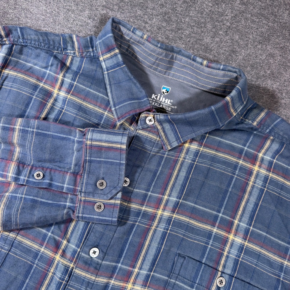 KUHL Fugitive Flannel Button Up Shirt Mens XXXL Blue Plaid Long Sleeve Hiking